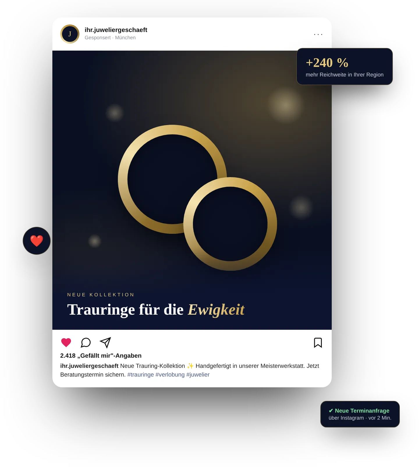 Social Media Marketing für Juweliere – Instagram-Beitrag eines Juweliers mit Trauring-Kollektion